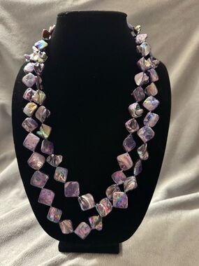 Handcrafted Purple Iridescent Square Shell Bead Necklace - Women Jewelry